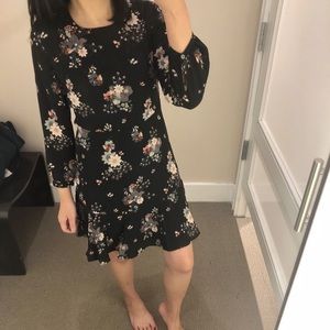 Loft Long Sleeve Black Floral Dress